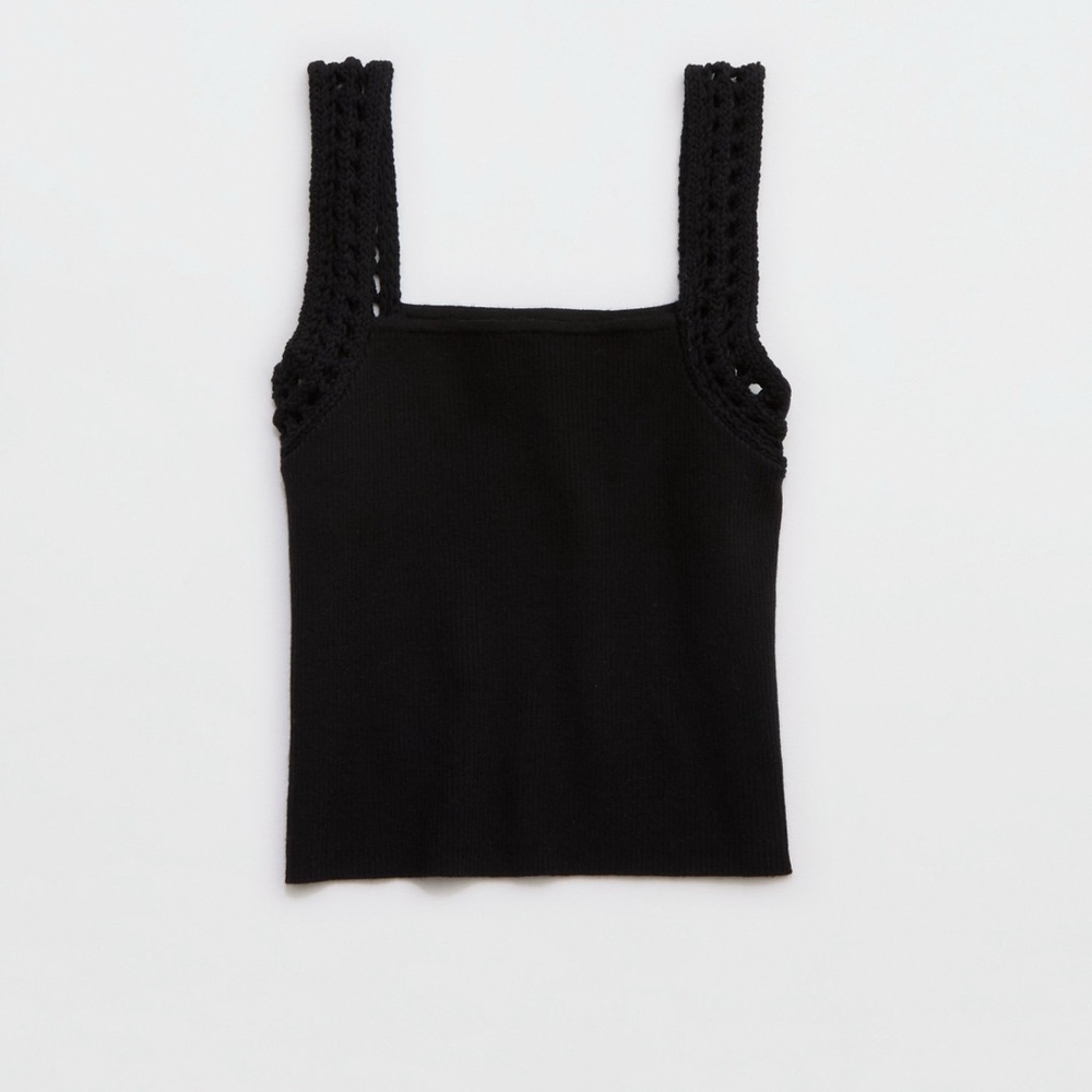 Aerie Black Embellished Fitted Sleeveless Tank Top - Picture 3 of 8